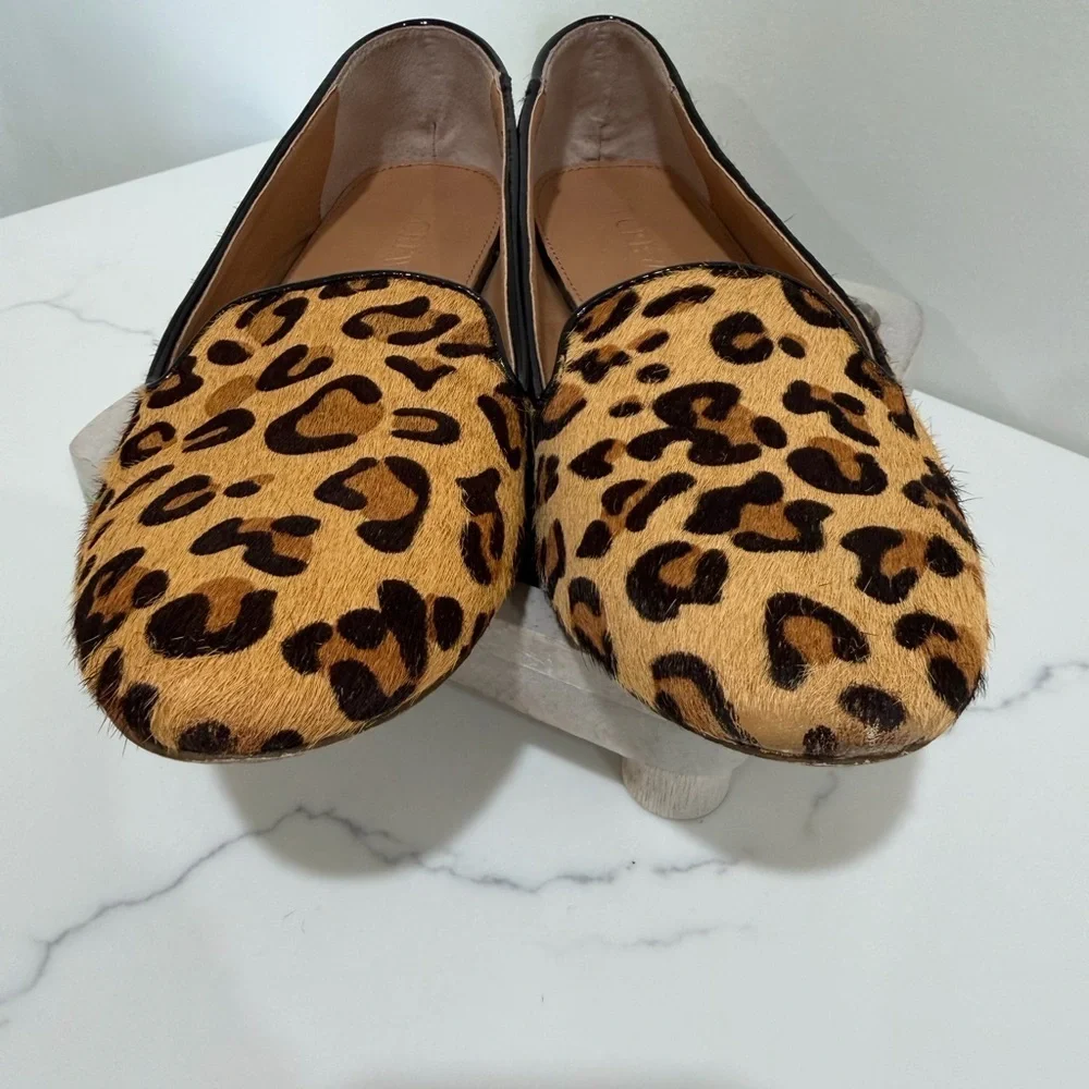 J Crew Shoes Womens 8 Brown Leopard Print Loafers Slip On Calf Hair Animal